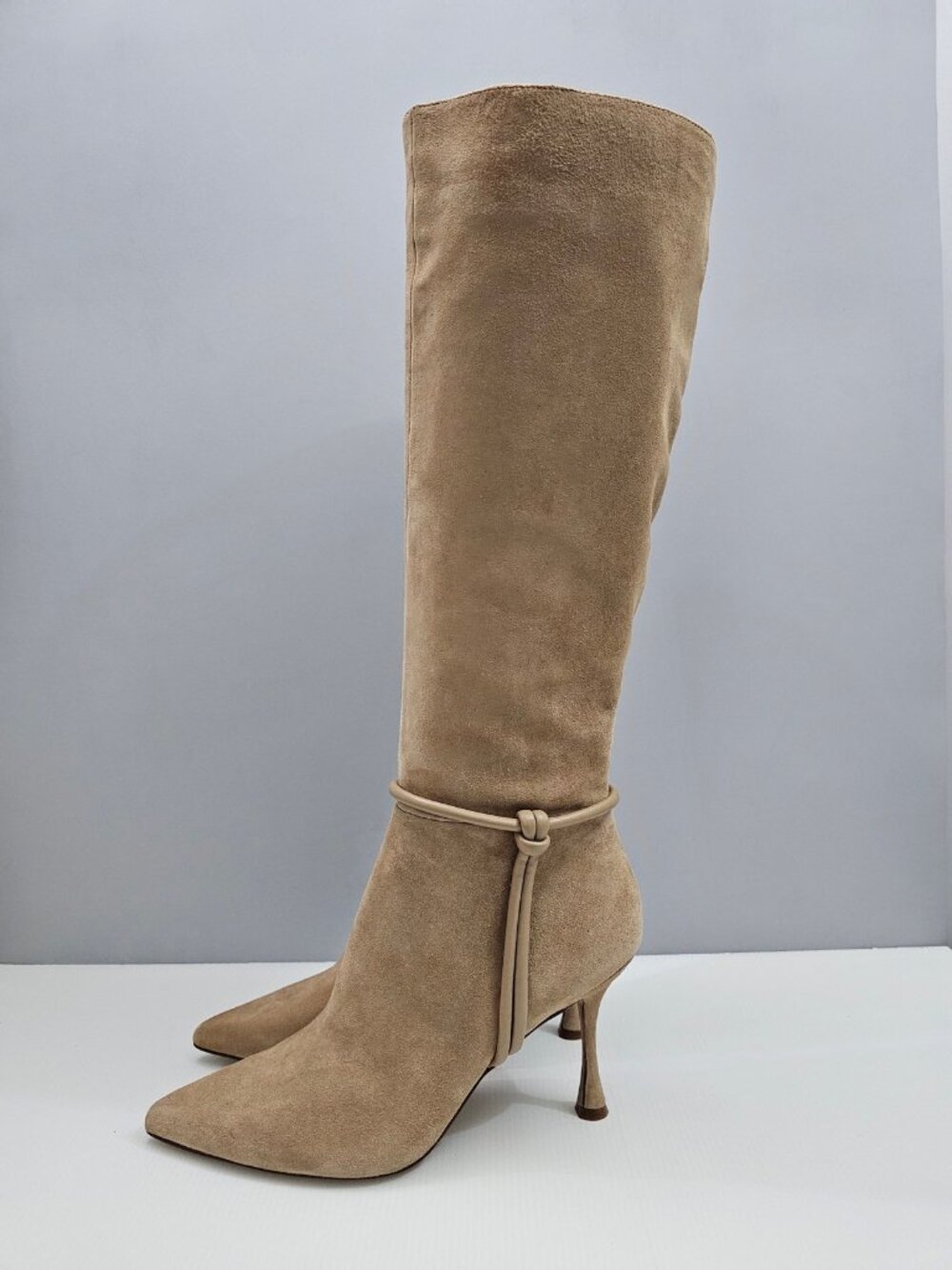 Vince Camuto Carlymas Knee High Boots Womens 11 Camel Tan Suede Flared Heel